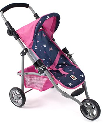 Bayer Chic 2000 - Puppenbuggy Lola, Jogging-Buggy, Puppenjogger, Puppenwagen, Butterfly, 612-33, Navy, Pink