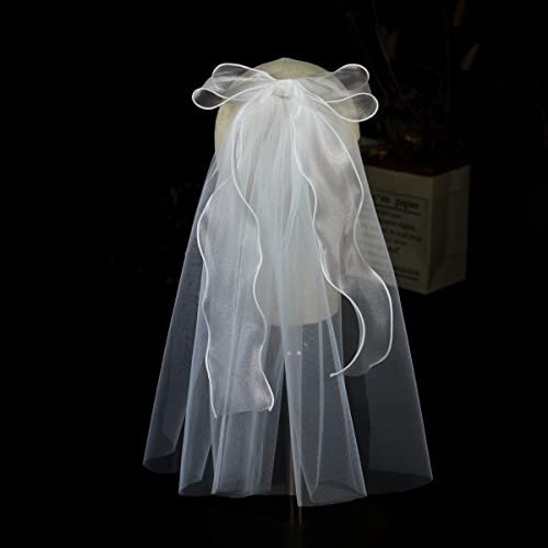 AAPIE Brautschleier Hochzeit Brautschulterschleier Einschichtiger Schlichter Tüll Brautkurzer Schleier mit Schleife Damen Ehe Zubehör Hochzeitskleid-Accessoires
