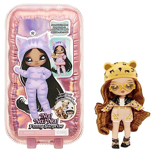 Na! Na! Na! Surprise Fuzzy Serie 1 - Jennel Jaguar - Muñeca de moda articulable 18 cm - Inspirada en una vaca, cuerpo flocado, gorro, gafas, traje y zapatos - Juguete para niños y niñas de 4+ años
