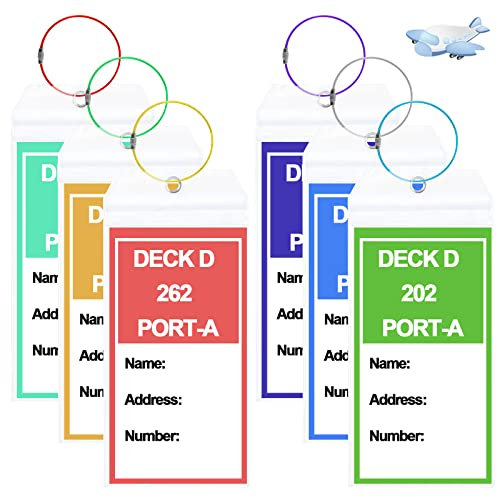 Transparente Gepäckanhänger, 6 Stück PVC Kofferanhänger mit Farbigen Edelstahl Schlaufe, Robuste Wasserfeste Kofferschilder Anhänger für Kreuzfahrt, Reisen, Hinausgehen, Gepäck Markieren