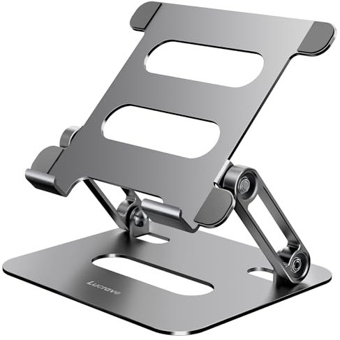 Lucrave Support de Tablette de Bureau Pliable réglable en Aluminium pour iPad Compatible avec Microsoft Surface, iPad, Galaxy Tabs, Kindle Fire, Nexus, liseuse électronique (4-13), Gris