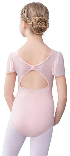Bezioner Ballettkleidung Mädchen, Ballett Trikot Kinder Mesh Ballettanzug Puffärmel TanzBody for 2-10 Jahre Rosa 120(4-6 Jahre)