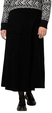 Ulla Popken Damen große Größen Übergrößen Plus Size Wickelrock, Punto-di-Roma, Utility-Look, Biobaumwolle schwarz 42+ 822148130-42+