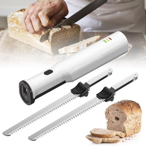 Cuchillo eléctrico for tallar pan, cuchillo cortador de carne inalámbrico con 2 cuchillas dentadas, cortador de alimentos portátil, liberación de gatillo de bloqueo de seguridad for tallar carnes
