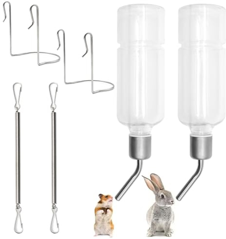 YDHfdc 2 Stück Trinkflasche Kaninchen 350ml Trinkflasche Hasen mit Halterung Hängende Nager Trinkflasche Keine Drip Hamster Trinkflasche für Kaninchen Meerschweinchen Hamster