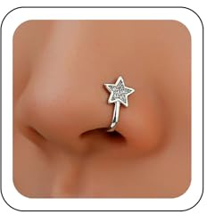 Wendalern CZ Stern Septum Nase Ring - Gefälschter U-förmiger Clip-On Ohne Piercing - Biegsamer Nasen Stud Körperschmuck für Frauen und Mädchen