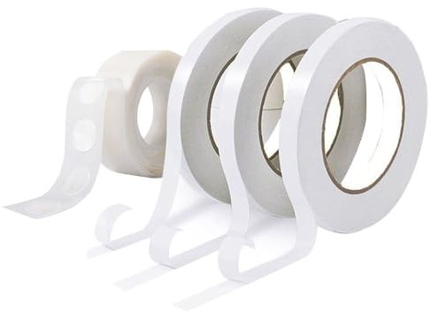 Aeuezxx Juego de Cinta Adhesiva, 3 Rollos de 15 Metros de Cinta de Doble Cara y 1 rollo / 100 Puntos de Pegamento de Globos, Cinta Adhesiva de Doble Cara, para Decoración de Globos, Manualidades