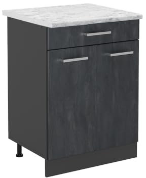Vicco Küchenunterschrank R-Line, Schwarz Beton/Anthrazit, 80 cm AP Marmor
