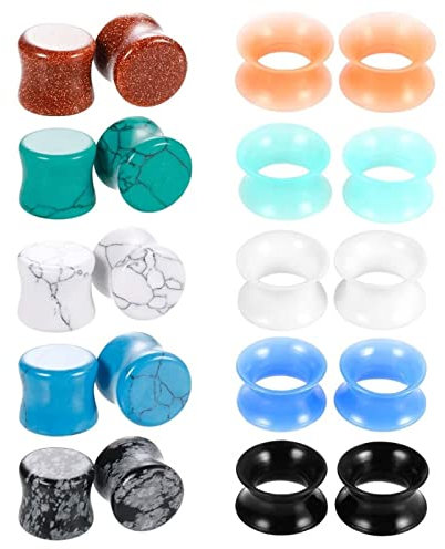 Stfery Ohr Flesh Tunnel 6mm, 20 STK Silikon Tunnel Mehrfarbig Flesh Tunnel Plug Runder Stein Und Reifen