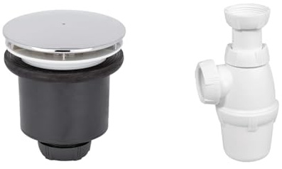 Wirquin 30723746 Bonde de douche Tourbillon à sortie verticale pour receveurs ø90 avec dôme en ABS, chromé, Gris & 30723136 Siphon de lavabo Ø32 réglable en hauteur, blanc