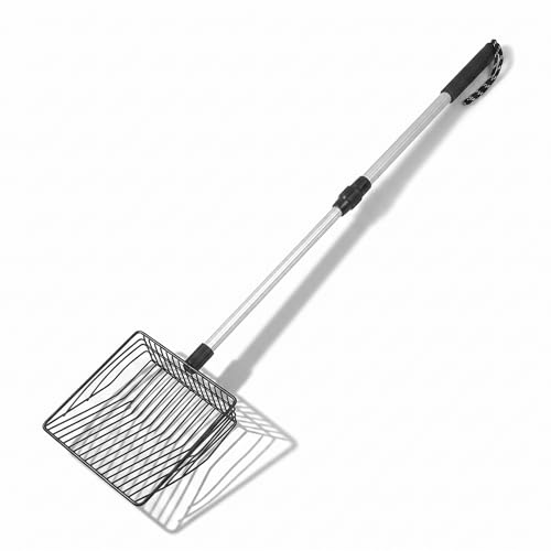 Pala de Metal Extensible para para Gatos, Pala para Tamizar con Mango Largo, Pantalla Fina, Pala para Excrementos de Mascotas, Recogedor de Excrementos de (Mango de 3