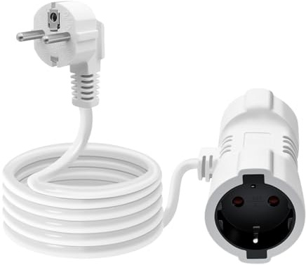 HuaLiSiJi Prolunga Doppia Schuko 16A 250V Cavo di Prolunga con 2 Prese Schuko 90 Gradi 3x1.0mm² Contatto di Protezione Presa IP44 per Esterno o Interno, Casa, Ufficio (Bianco, 0.5m)