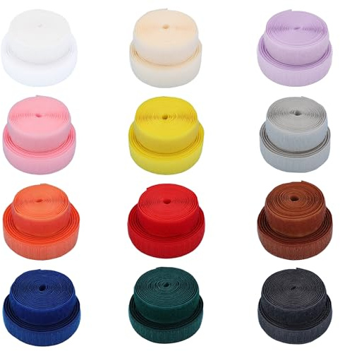 Sin Adhesivo Cinta de Bucle y Cinta de Gancho de 20 mm Ancho 24 Metros Cinta de Gancho y Bucle No Autoadhesiva Sew-on Hook&Loop Tape para Ropa,Manualidades,Proyectos de Bricolaje y Costura (12Colores)