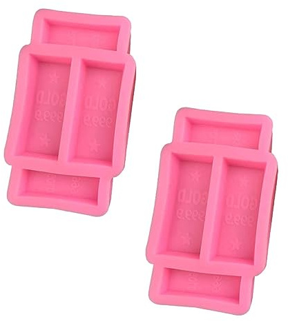 AUTSUPPL Chocolate Mold Gold Brick Silicone Mould 9.3X5.1X1.2Cm Pink Silicone Easy to Clean Environmentally Friendly Delicate Creative Design 2Pcs for Home and Professional Cake Shop Baking