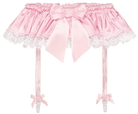 Satini Con volant Pizzo Femminuccia Setoso Raso Giarrettiera Reggicalze Cintura Lingerie Mutandoni (Rosa pastello, M)