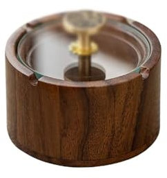 Aschenbecher für die Inneneinrichtung Walnuss-Aschenbecher im chinesischen Stil mit Glasdeckel, Tisch-Aschenbecher for drinnen und draußen, winddichter Aschenbecher for Zimmer, Schlafzimmer, Außenbere