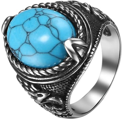 JewelryWe Ring Herren Siegelring Vintage Edelstahl Herren-Ring mit Ovalem Stein Punk Adler Fingerring Bandring Daumen Band Marine Schmuck Geschenk für Männer Vater Silber