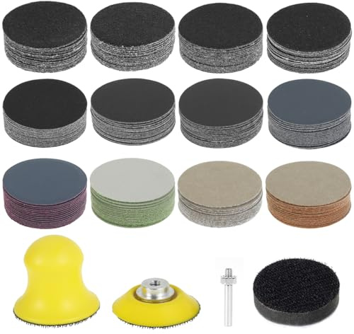 KTCINA 184 Pcs 2 Inch Sanding Disc, 60-10000 Grit Wet Dry Sanding Pad Hook and Loop Sanding Pads with 1/4” Shank Wheel Pads and Soft Buffering Pad Round Sandpaper Discs for Metal Jewelry Polishing