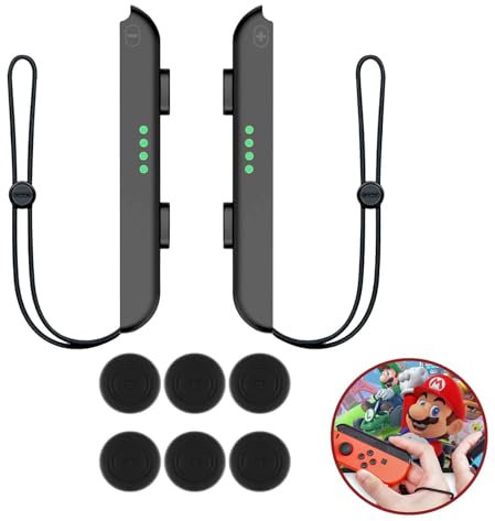 1 Paia Cinturino Da Polso Compatibile Con Switch Joycon, Gamepad Cinghia Cinturini Gamepad Cinturino Controller Con 6 Tappo Del Joystick, Accessori Di Ricambio Portatili Per Nintendo Switch Game, Nero