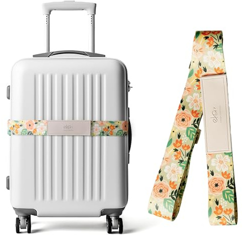 Gepäckriemen für Koffer, Verstellbarer elastischer Gepäckgurt, Reiseutensilien für Flughafen und Bahnhof, lebendige Designs (Enchanting Blossom)