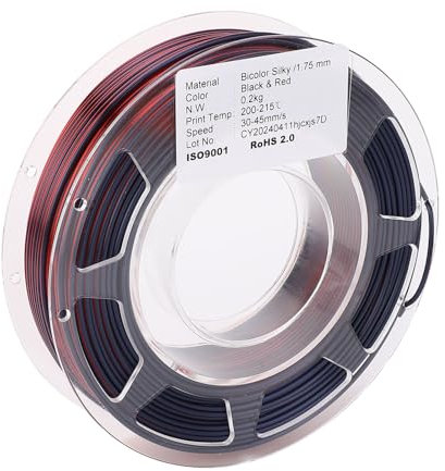 Seiden-PLA-3D-Druckerfilament, Schwarzes und Rotes PLA-Filament, 1,75 Mm, Zweifarbige Filament-Koextrusion, 1,75 PLA-Filament, 1 Kg, Chamäleon, Wechselnde Farben mit Licht, Glatt