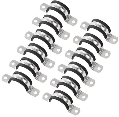 Lot de 12 colliers de serrage de 27 mm, en acier inoxydable 304 avec rembourrage en caoutchouc en forme de U, anti-vibrations pour tuyaux, tubes, fils