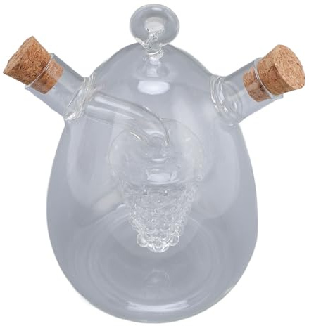 TOPINCN 2 in 1 Oil Vinegar Dispenser Cruet Bottle for Kitchen Cooking, Thick Glass Elegant Design,Olive Soy Sauce Dispenser Double Pourer Spout, Kitchen Cooking Container (2)