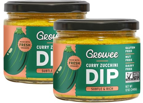 Growee Vegan Curry Zucchini Dip (2 Pack) | Nut-Free, Gluten-Free & Dairy-Free | Plant-Based Spread Alternative for Queso & Hummus | Perfect for Rice Bowls, Wraps & Indian Dishes | Made with Fresh Veggies