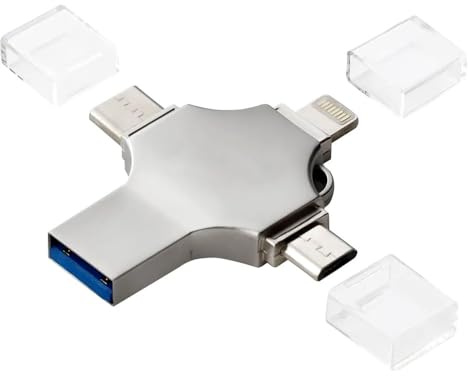 Wayzu Clé USB 4 en 1 compatible avec plusieurs appareils Type-C/Lightning/Micro-USB/USB-A, portable, argent 64 Go