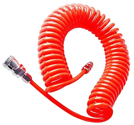 Veemoon Druckluftschlauch Hochdruckbeständig 10 Kgf/Cm² aus PU in Rot mit Spiralfeder Verbindungsstück für Kompressoren