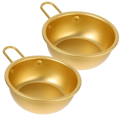 MUCKLILY 2piezas Cuencos De Vino Coreanos Amarillos Cuencos Metálicos Pequeños Para Arroz Duraderos y Ligeros Para Sopa Ramen Uso Casa Restaurante o Picnic