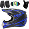 Casco de Motocross Fullface para Hombre, niños, jóvenes, Adultos, Moto, Descenso, Casco de Cara Completa, Casco Profesional con Gafas, Guantes de protección Facial (Azul-M)