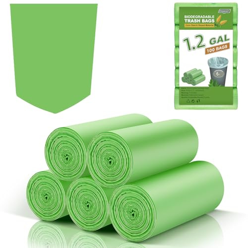 1.2 Gallon Mimi Compostable Trash Bags - (Fit1-1.3Gallon) Small Garbage Bags Green Biodegradable 5 Liter 100 Count Unscented For Kitchen Bathroom Car Tiny Waste Basket Liners Strong Inwaysin