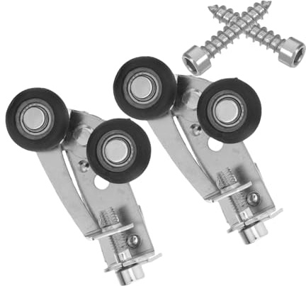 Adjustable Sliding Door Wheels Set with Silent Load Bearing Rollers | Silver Nickel Plated Iron and Nylon, Integrated Positioning with Bearings, for Kitchen Doors and Home Use