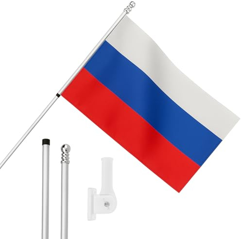 I LOVE FANCY DRESS Drapeau russe, mât et support mural – Drapeau russe de 1,5 x 0,9 m avec œillets, mât extensible et support – Décoration intérieure et extérieure