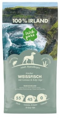 Irish Pure 1.5kg Trockenfutter Adult | Irischer Weißfisch mit Gemüse & Kelp-Alge | Hoher Fleischanteil | Getreidefrei | Hypoallergen | Single-Protein Hundefutter für ausgewachsene Hunde Aller Rassen