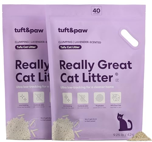 Tuft & Paw Really Great Cat Litter, Low Tracking Tofu Cat Litter, Clumping, Flushable, Odor Control, Dust-Free - 9.25lbs x 2Bags (Lavender Scented)
