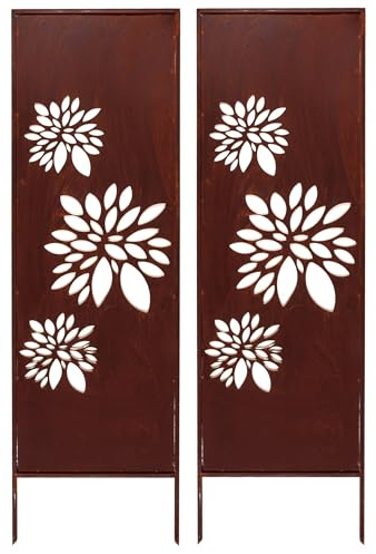 Kapaga - Lot de 2 brise-vue en métal - 160 x 50 cm - Aspect rouille - Brise-vue pour jardin - Brise-vue - Décoration de jardin - Clôture - Rouille (trois asters)