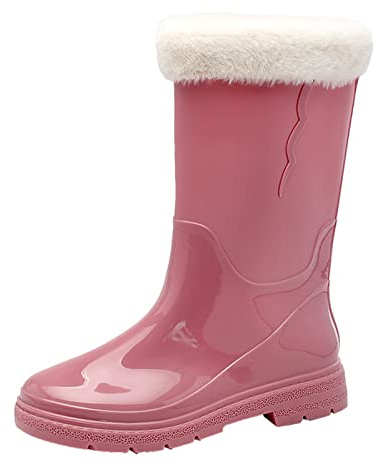 Botas de goma para mujer, forradas, impermeables, para hombre, medias altas, antideslizantes, botas de pesca, botas de pesca, botas de goma, botas occidentales, zapatos de jardín, botas de agua, Rosa
