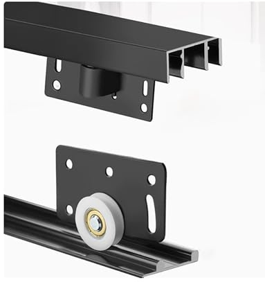 Sliding Door Track Kit - Heavy-Duty 60kg Capacity with Top/Bottom Rollers, Silent Gliding System for Wooden Doors