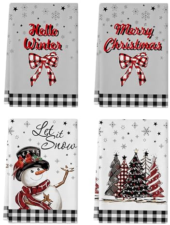QITHGYD Geschirrtücher Weihnachten, 4 Stück Weihnachtsgeschirrtücher In Beige, 40x60 cm, Gästehandtücher Weihnachten Für Küche Und Tischdeko, Ideal Als Weihnachtshandtücher Oder Küchentücher