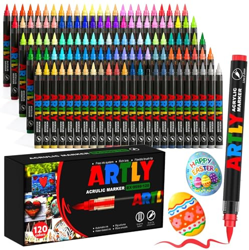 Efimeso 120 Farben Acrylstifte für Steine Wasserfest Set,Pinselstifte Multimarker Acrylic Paint Marker für Stein, Keramik, Holz, Stoff, Leinwand