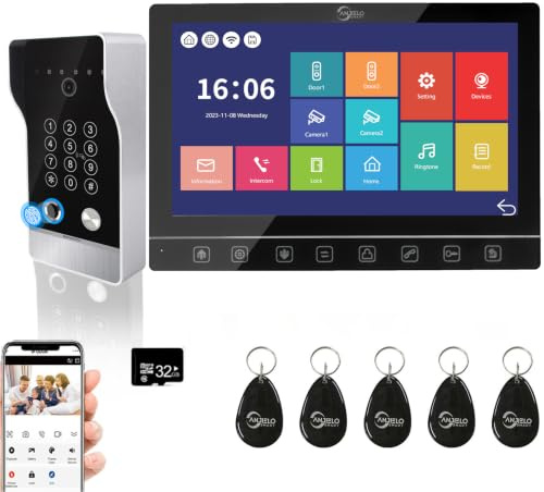 Système d'interphone vidéo filaire pour appartement, sonnette de porte 5 en 1 avec résolution 1080p, moniteur de clé tactile de 10 pouces, prend en charge les empreintes digitales, les cartes RFID