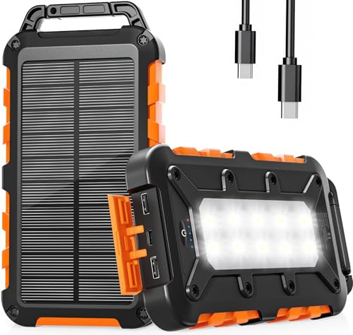 WOWMVP Solar Power Bank 10000mAh, PD22.5W USB C Portable Solar Charger Fast Charging External Battery Pack with 3 Outputs 2 Inputs and LED Light for Outdoor Phone Tablets and More