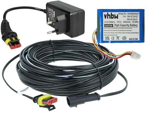 vhbw 1x Fuente alimentación, 1x bateria 3400 mAh, 1x Cable Baja tensión de 20 m Compatible con Gardena R160, R130LIC, R160Li (2016-2018) cortacésped