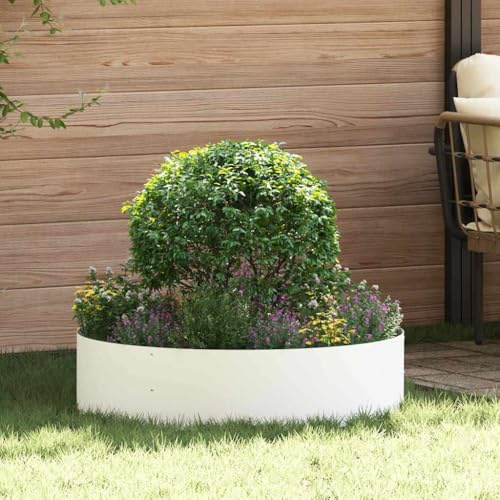 Pflanzenring Weiß 80 x 80 x 20 cm aus Kaltgewalztem Stahl, Moderner Gartenpflanzer-Ring für Außenbereich mit Stahlkonstruktion und Minimalistischem Design, Langlebiger Rahmen