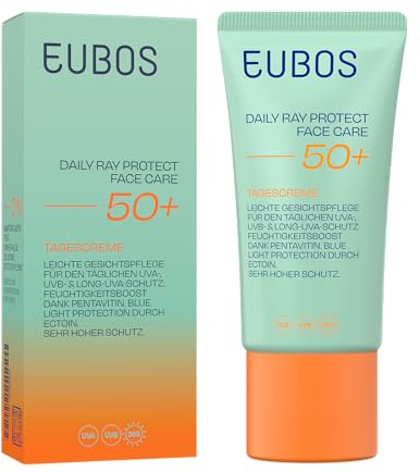 EUBOS Daily Ray Protect Tagescreme LSF 50+ mit Ectoin, Pentavitin & Traubenkernöl | Tagespflege mit Hohem UV-Schutz | Schützt vor UV-Strahlen, Blue Light & Umweltstress | Vegan | 50ml