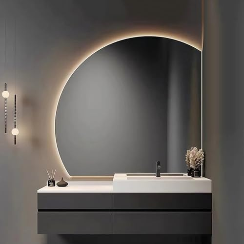 Specchio da bagno a mezzaluna senza cornice da 40 con luci LED, antiappannamento da 32 e 36, specchio da trucco intelligente retroilluminato da 28 con 3 modalità di colore e dimmerabile (taglio s
