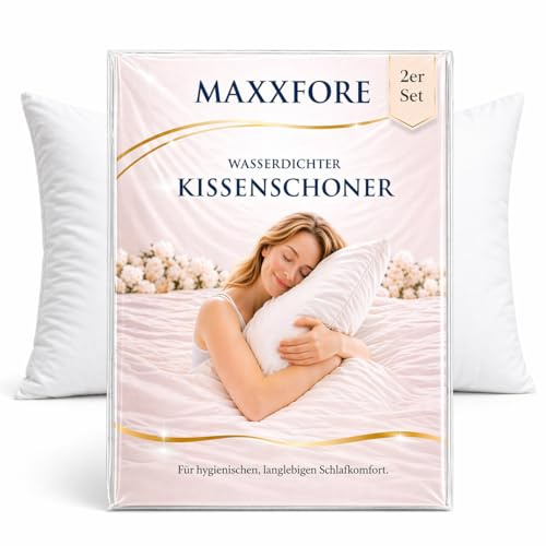 MAXXFORE 2er Set Wasserdichter Kissenschoner 40 x 80 / 80 x 80 cm – Atmungsaktiv, Baumwolle, Reißverschluss, Milbenschutz, Allergiker geeignet, Geräuschlos, Oeko-TEX (80 x 80 cm)