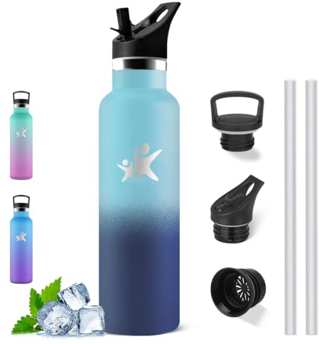 Mujigaga Borraccia Termica, Borraccia 1 litro, Senza BPA, Borracce con Cannuccia, Senza Perdite, Bottiglia Termica, Isolamento Sottovuoto, Borracce per Palestra, Lavoro, Trekking, Corsa, Pilates